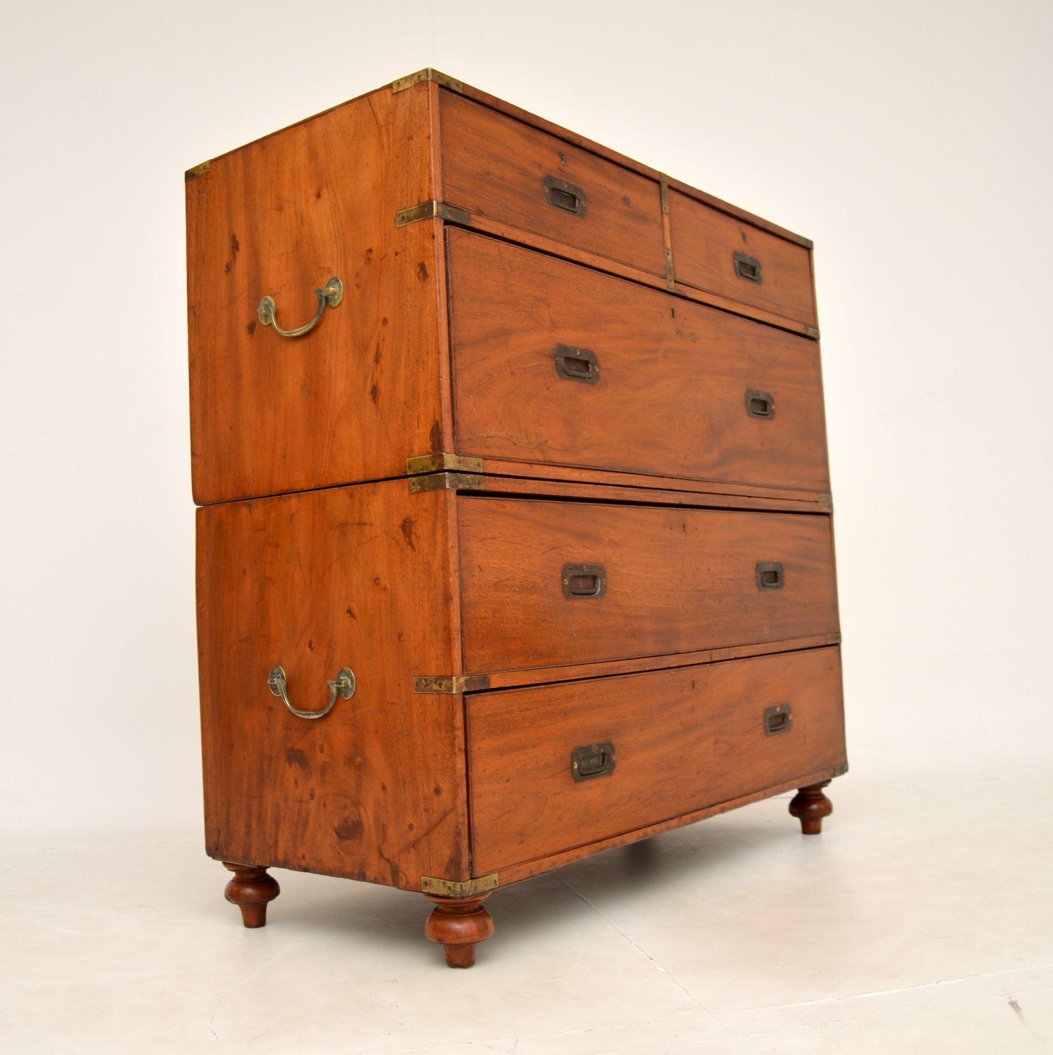 Antique Victorian Teak Military Campaign Chest of Drawers In Good Condition In London, GB