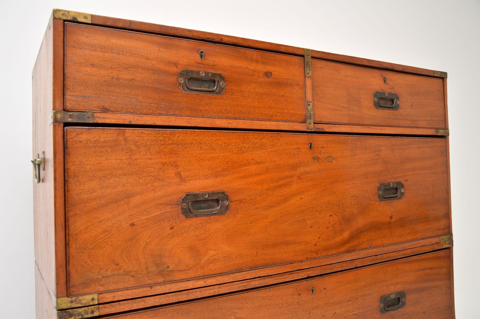 19th Century Antique Victorian Teak Military Campaign Chest of Drawers