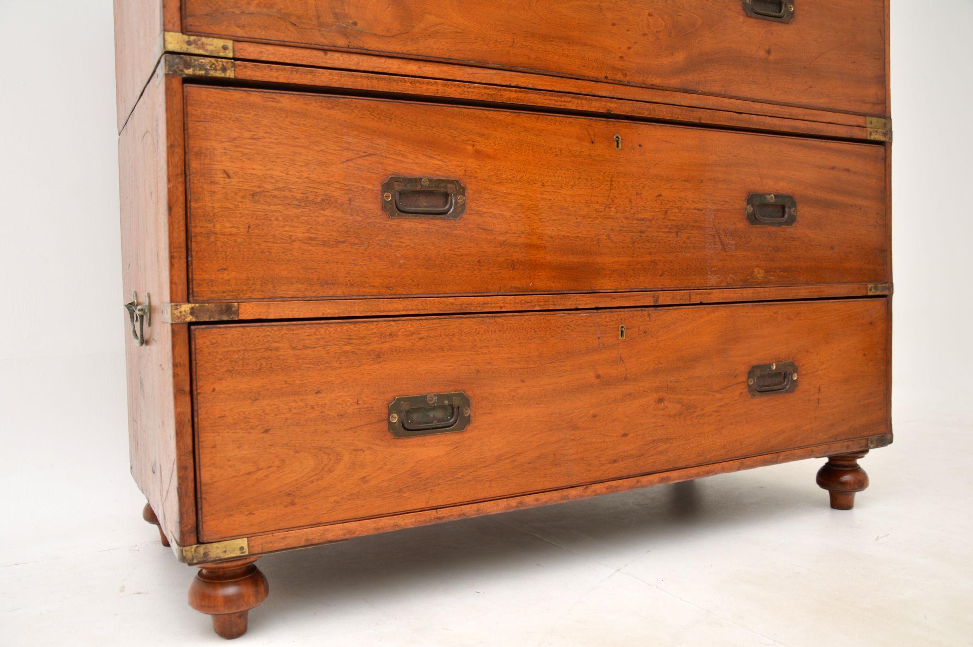 Antique Victorian Teak Military Campaign Chest of Drawers 1