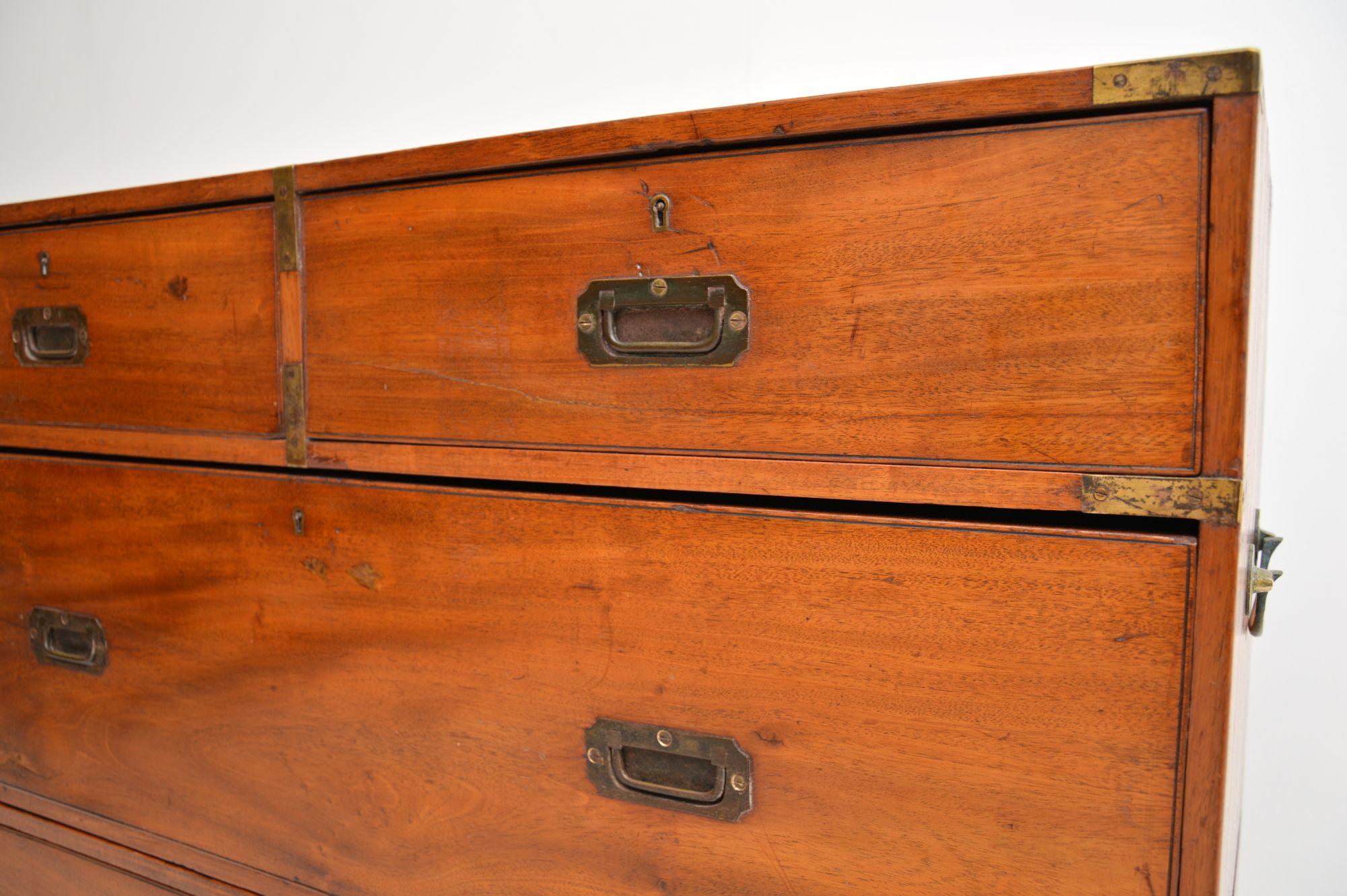 Antique Victorian Teak Military Campaign Chest of Drawers 2