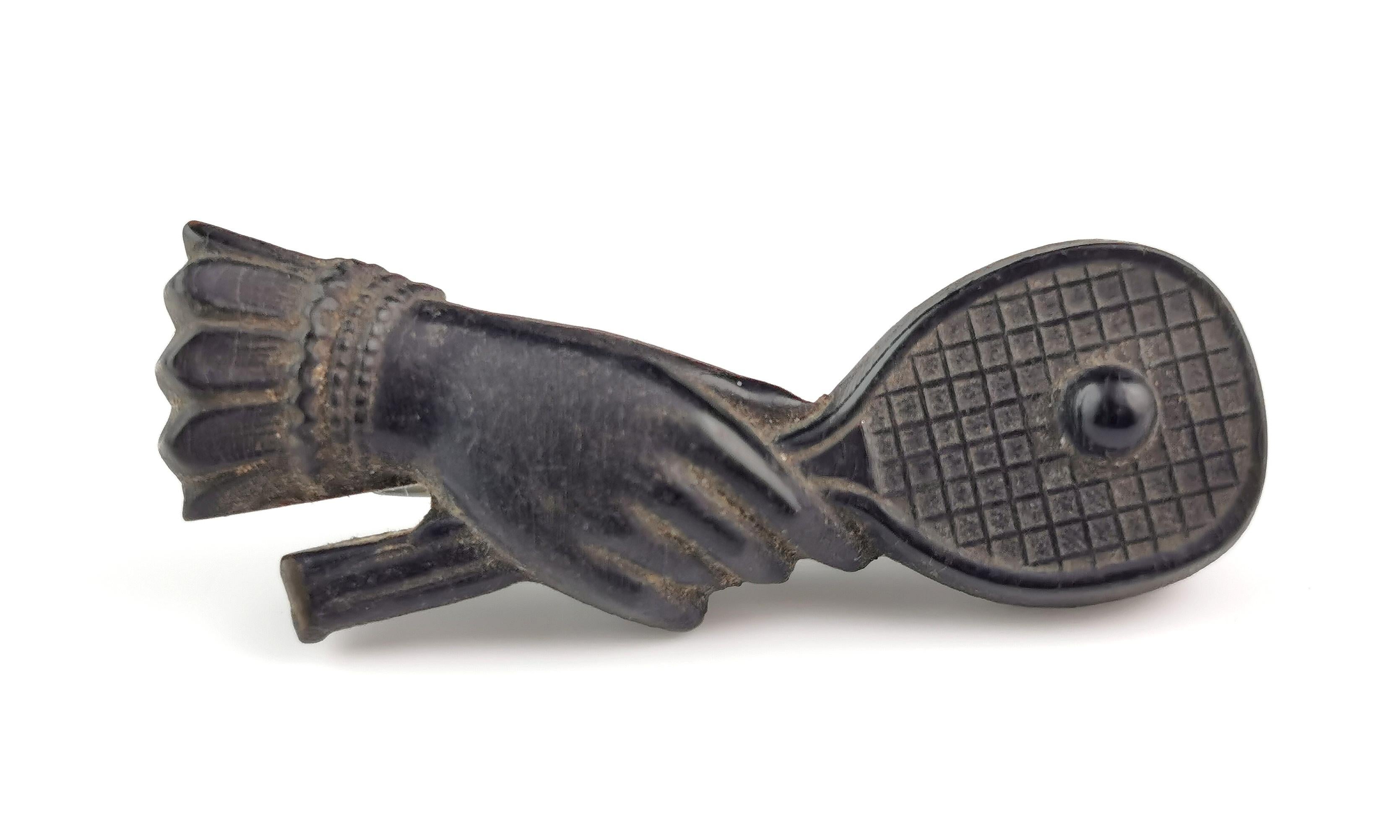 Women's or Men's Antique Victorian tennis brooch, Bog oak  For Sale