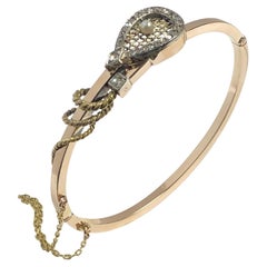 Antique Victorian Tennis Raquet Form Gold and Diamond Bangle Bracelet
