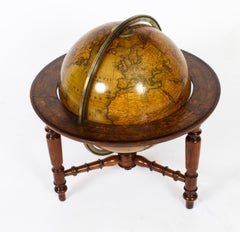 Antiguo Globo Terrestre Victoriano de Mesa de Biblioteca de C.F. Cruchley, s. XIX