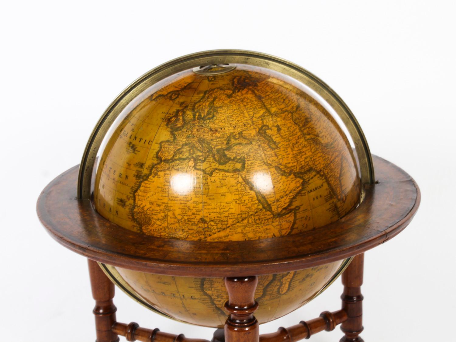 English Antique Victorian Terrestrial Library Table Globe by C.F. Cruchley, 19th C