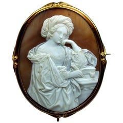 Antique Victorian the Persian Sibyl Shell Cameo Brooch