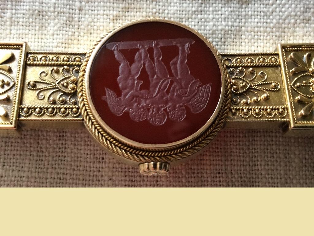 Antique Victorian the Three Genii of Music Hard Stone Cameo Brooch 4