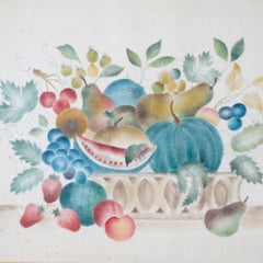 Antique Victorian Theorem Fruit Still Life Painting on Velvet 19th C