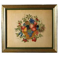Antique Victorian Theorem Fruit Still Life Painting on Velvet, 19th C