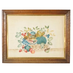 Antique Victorian Theorem Fruit Still Life Painting on Velvet 19th C