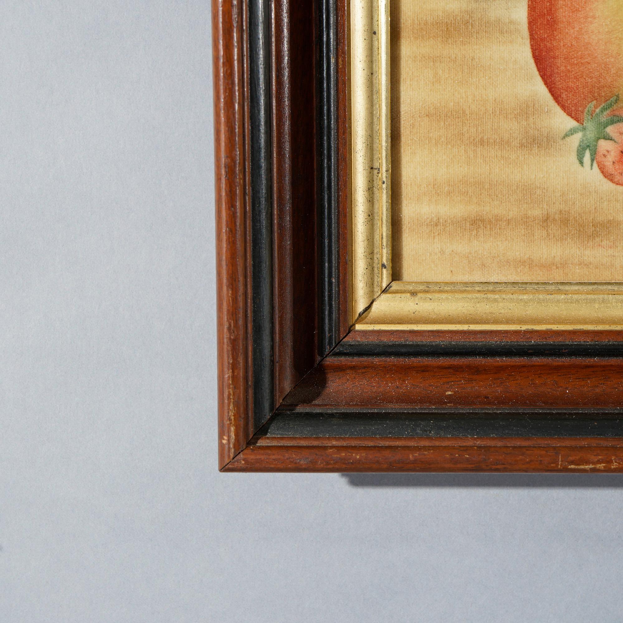 19th Century Antique Victorian Theorem Fruit Still Life Painting on Velvet, Framed, 19th C.