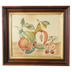 Antique Victorian Theorem Fruit Still Life Painting on Velvet, Framed, 19th C.