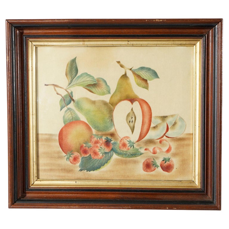 Antique Victorian Theorem Fruit Still Life Painting on Velvet, Framed ...