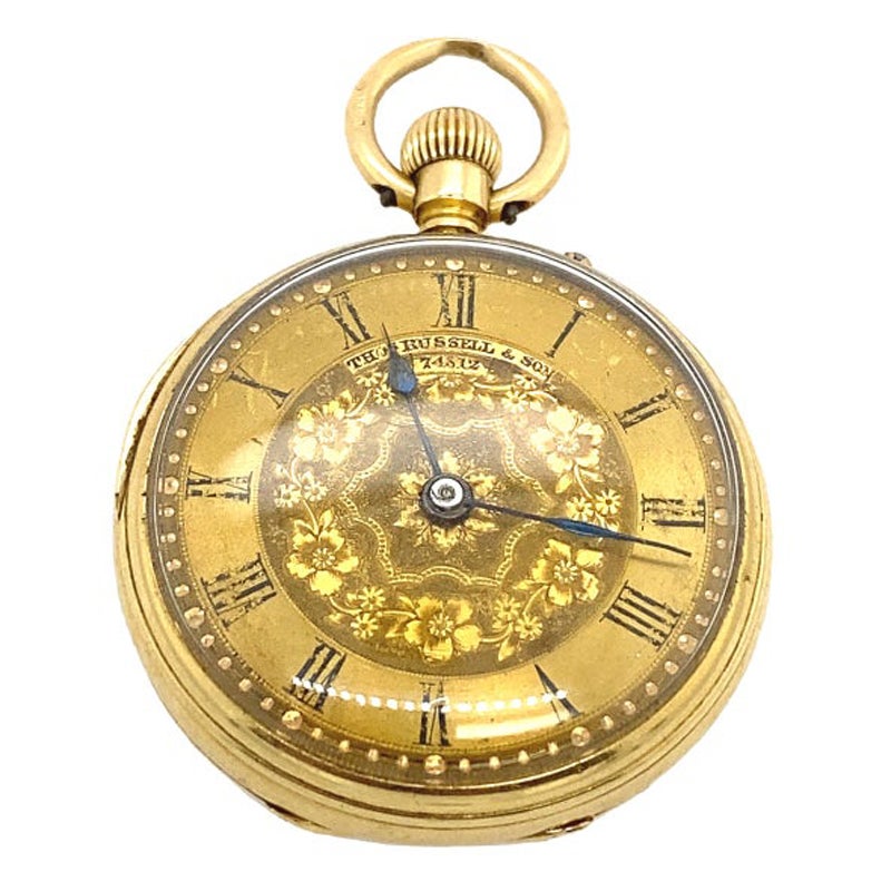Antico orologio da tasca vittoriano Thomas Russell & Son in oro giallo 18ct