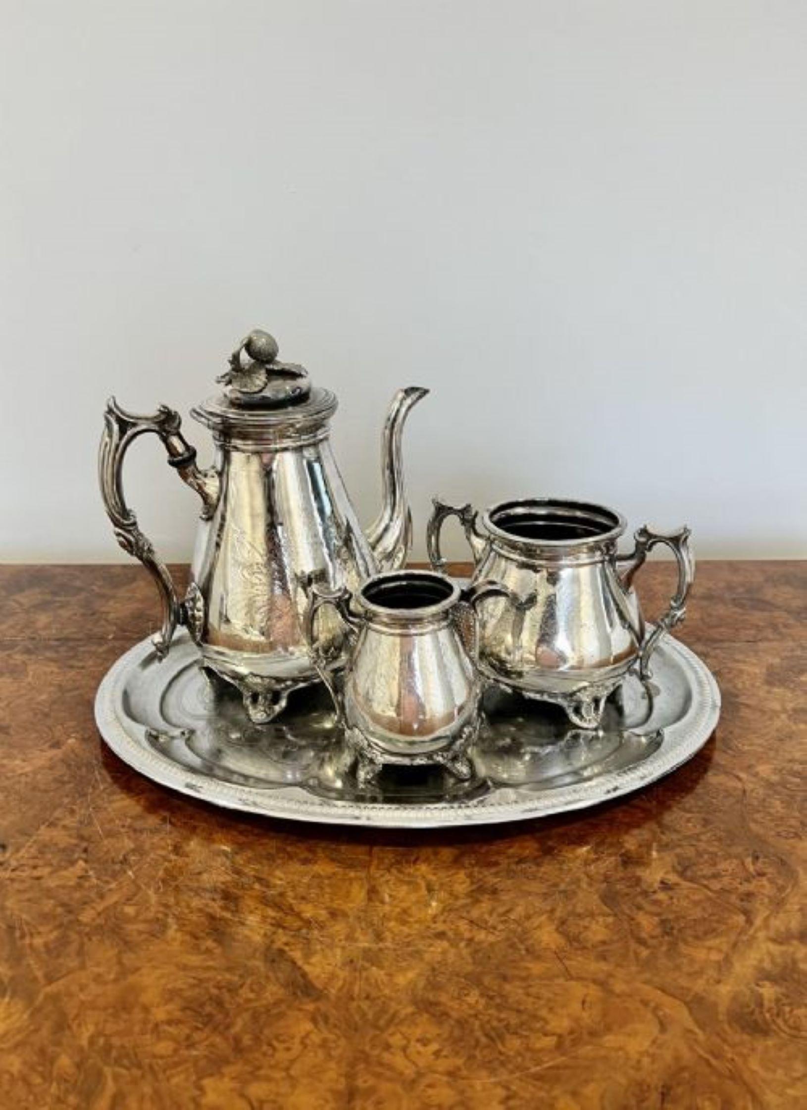 Antikes viktorianisches dreiteiliges Tee-Set und Tablett aus Tee  im Angebot 2