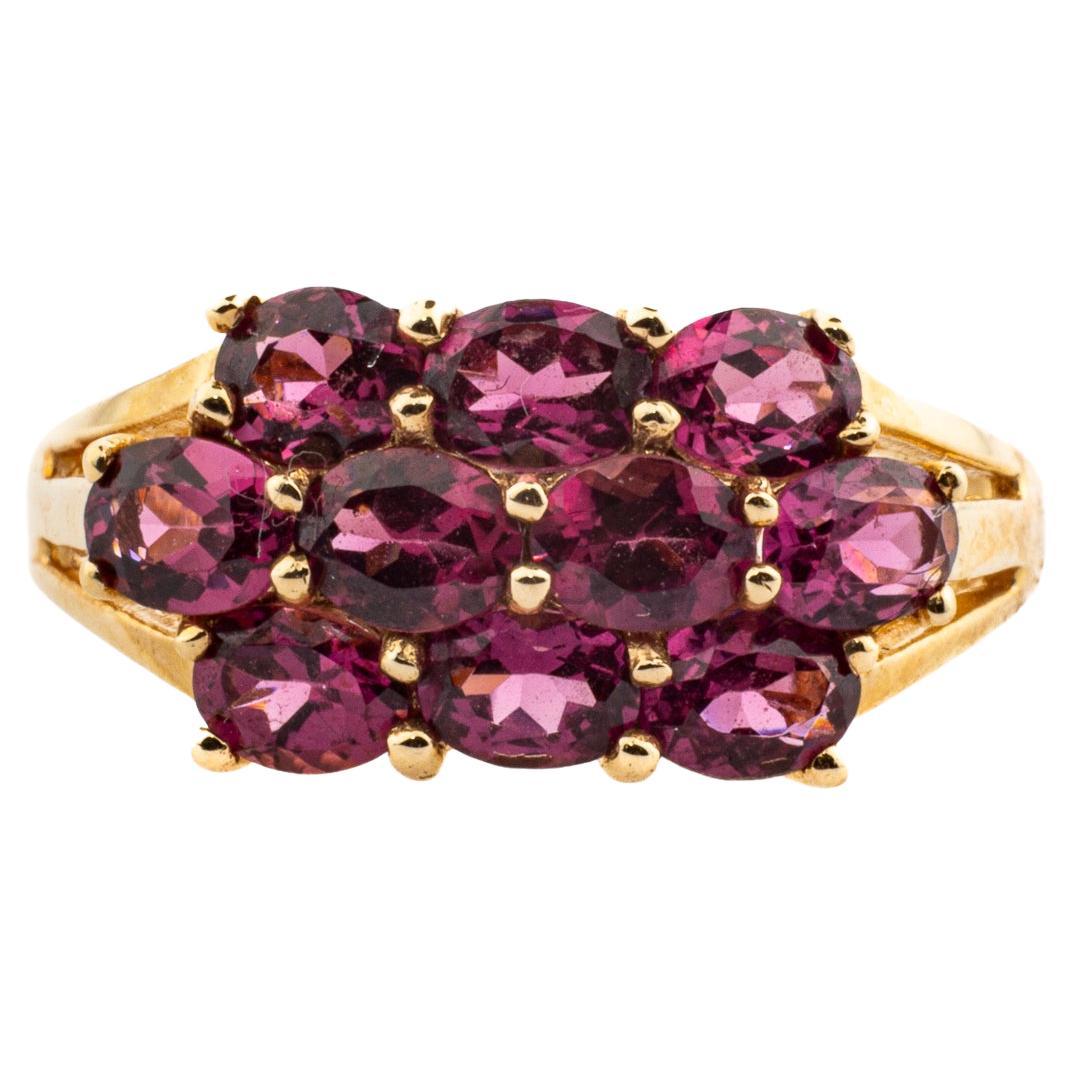 Antique Victorian Three Row Cherry Garnet Ring For Sale