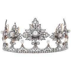 Antike viktorianische Tiara Naturperle & Diamant Provenienz & von Kendall Jenner