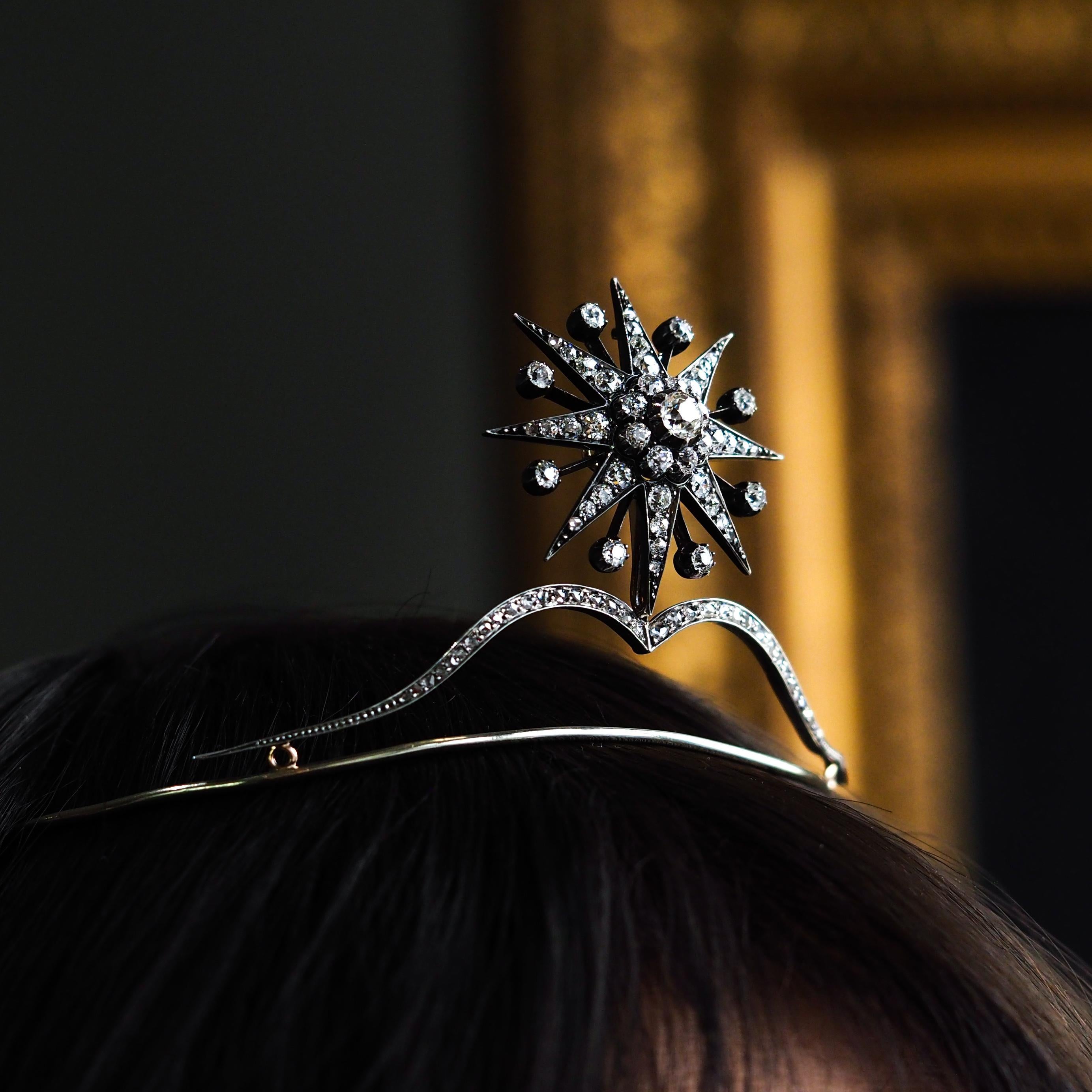 Antique Victorian Tiara with Diamond Star - c.1890 In Good Condition For Sale In London, GB