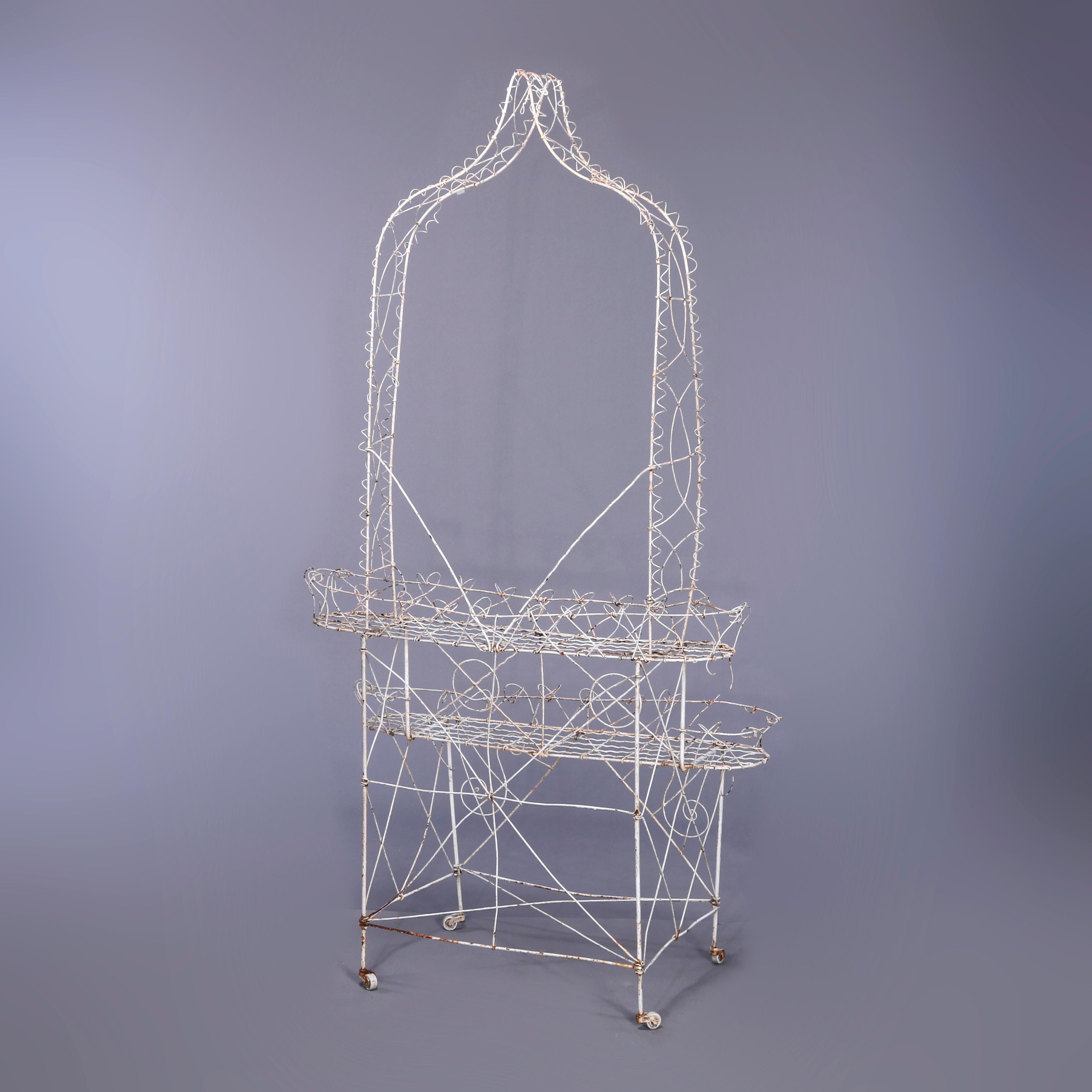 Painted Antique Victorian Tiered Wire Plant Stand, Circa 1890