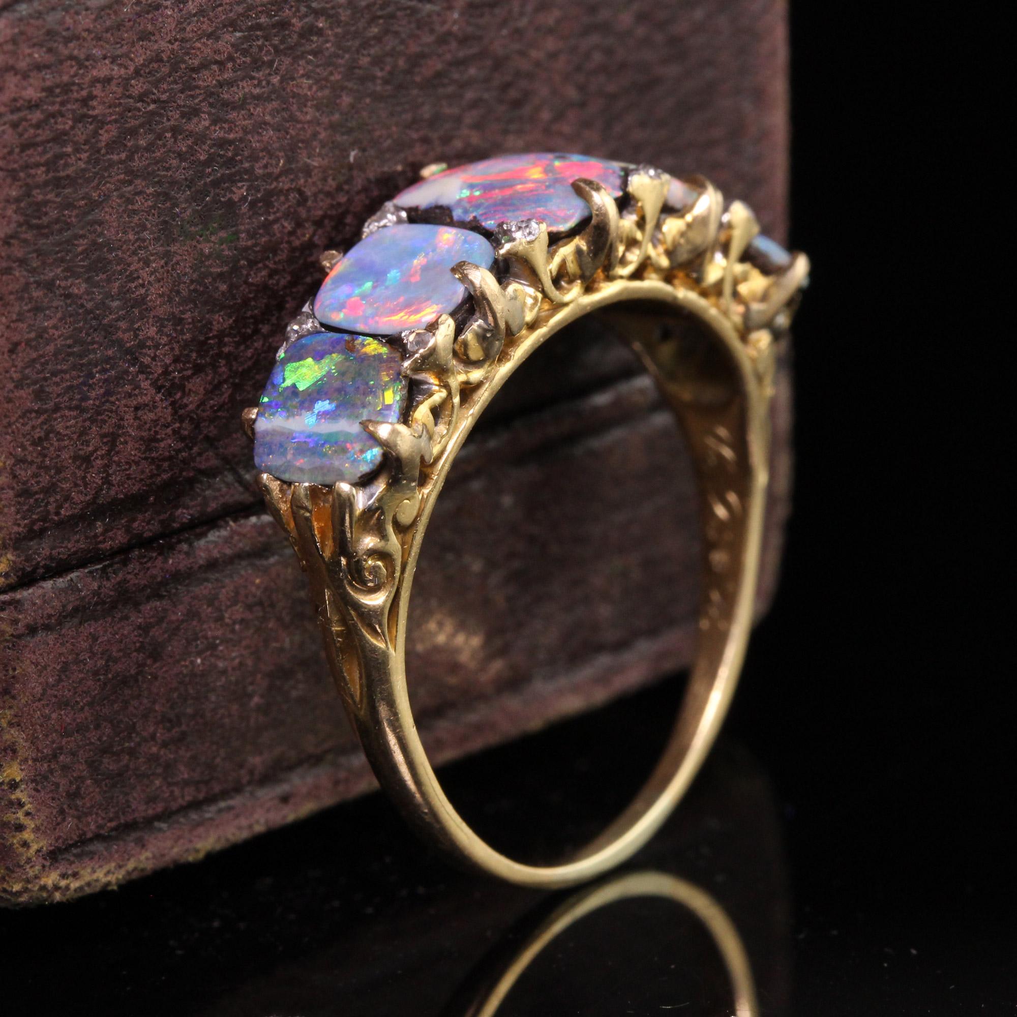 Cabochon Antique Victorian Tiffany & Co. Boulder Opal Five Stone Wedding Band