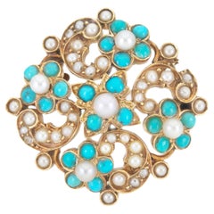 Antique Victorian Tiffany & Co. Turquoise and Pearl Brooch