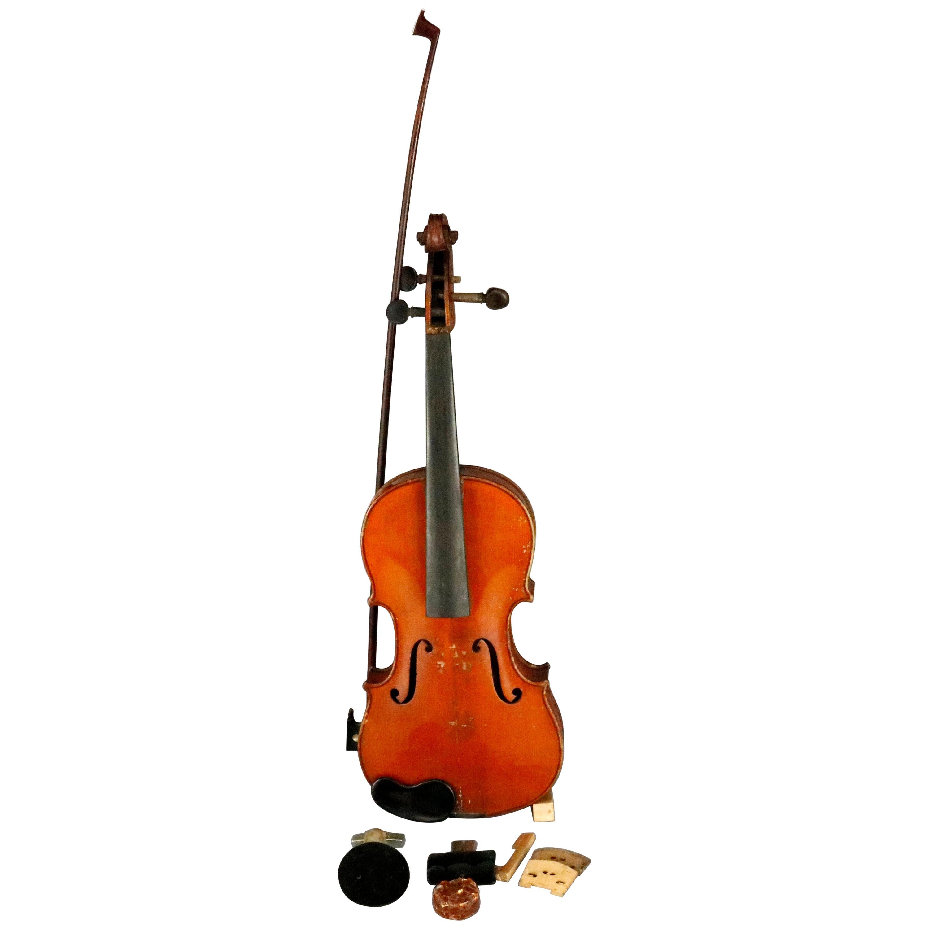 Antique Victorian Tiger Maple Violin and Case, Salvatore Durro, 19th Century