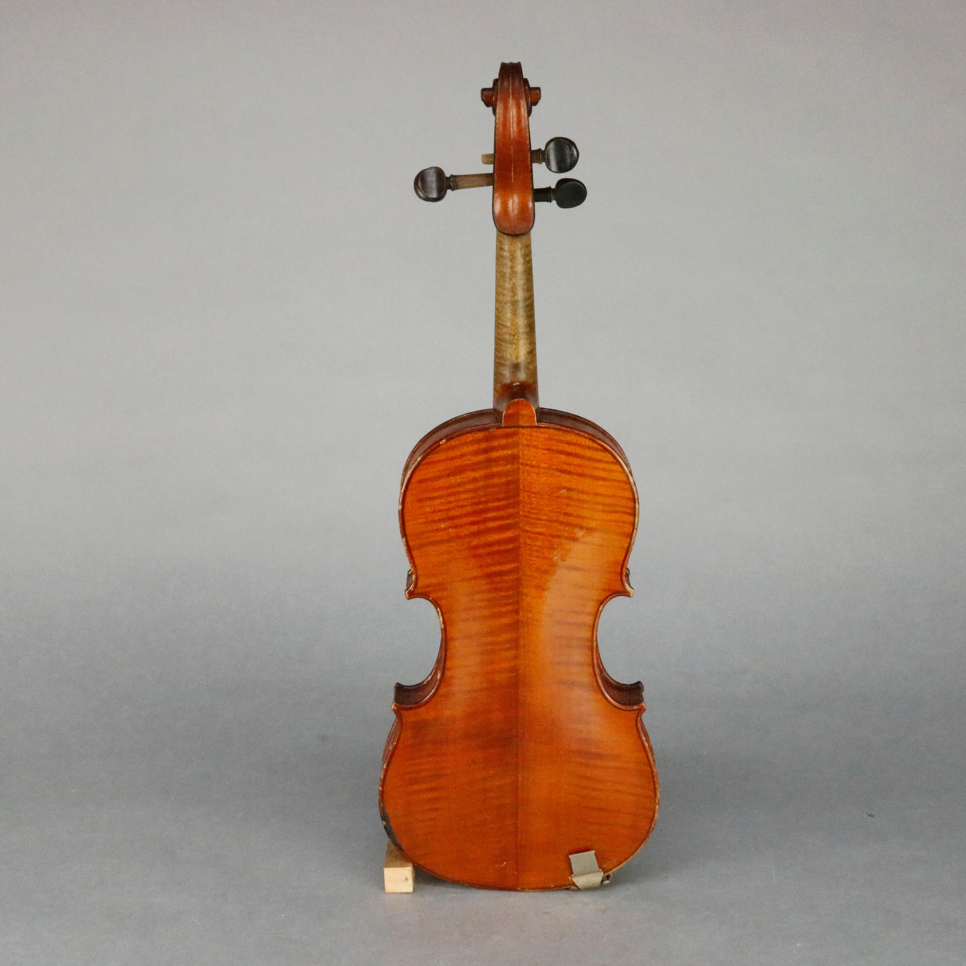 European Antique Victorian Tiger Maple Violin and Case, Salvatore Durro, 19th Century