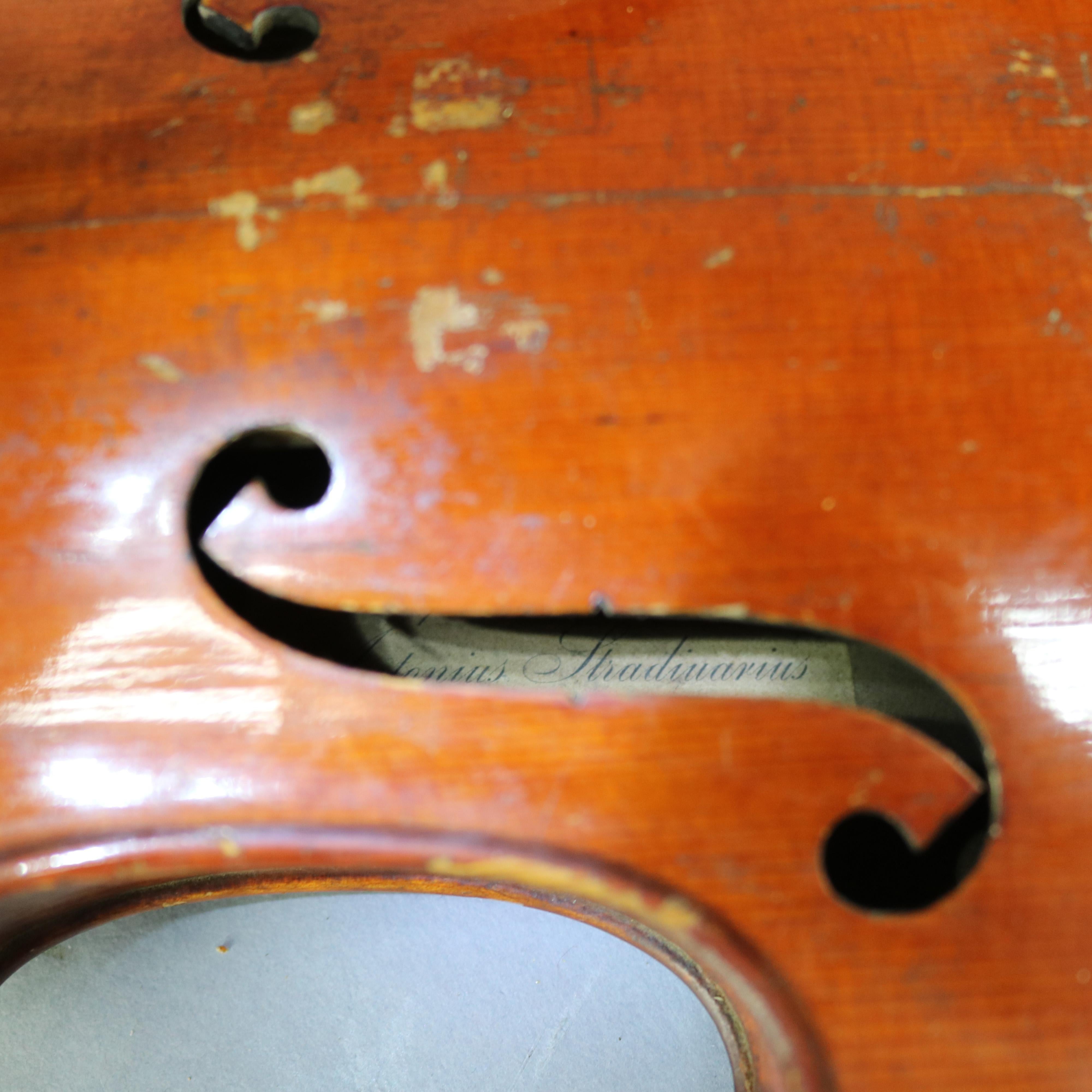 Carved Antique Victorian Tiger Maple Violin and Case, Salvatore Durro, 19th Century