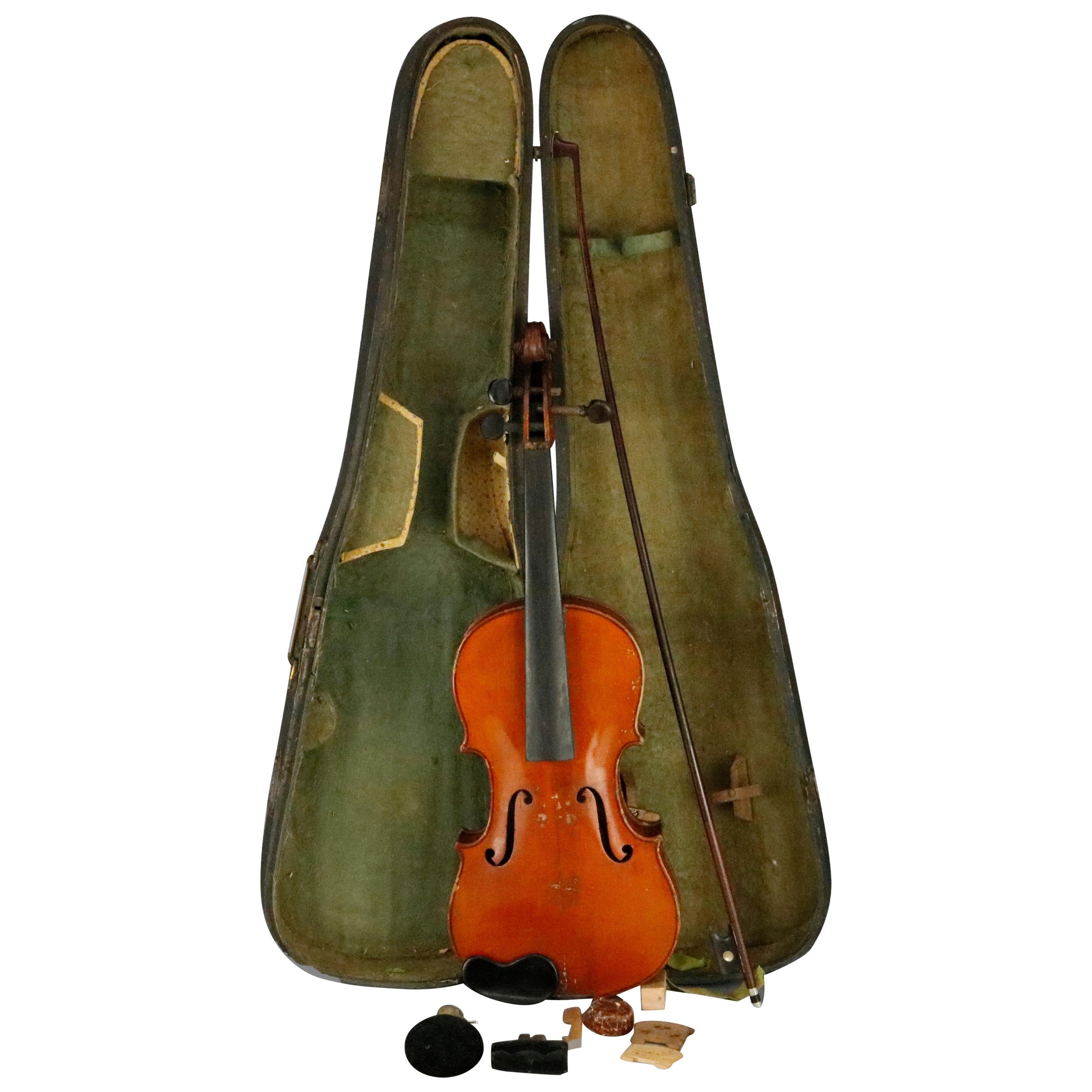 Antique Victorian Tiger Maple Violin and Case, Salvatore Durro, 19th Century 1