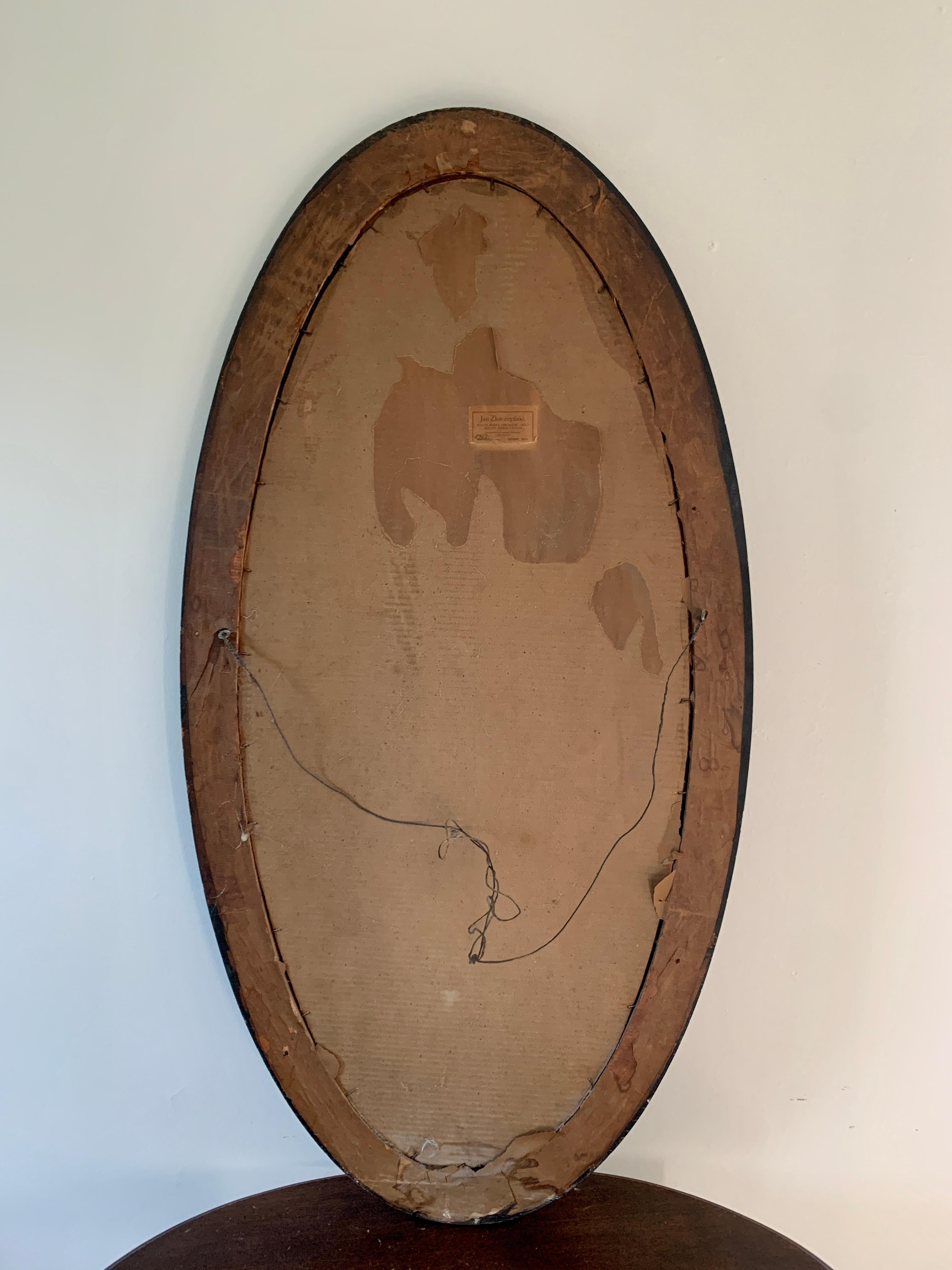 Antique Victorian Tiger Oak Beveled Oval Wall Mirror, Late 19th Century For Sale 6
