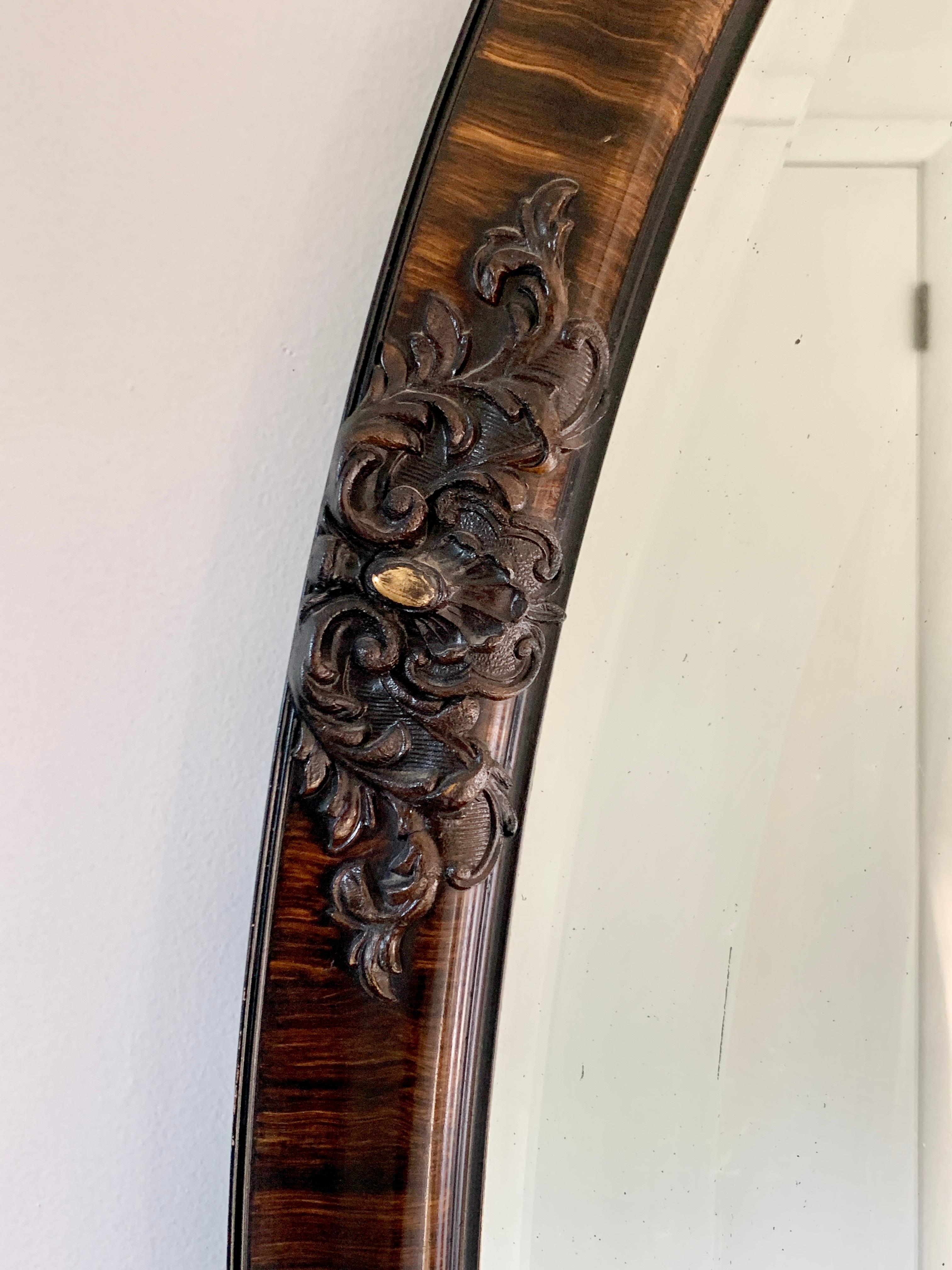 Antique Victorian Tiger Oak Beveled Oval Wall Mirror, Late 19th Century 4