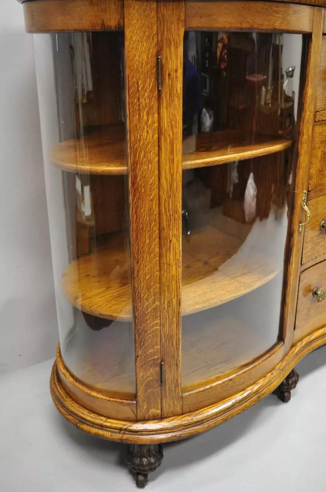 Antiguo Victoriano Tigre Roble Tallado Pata Curio Cabinet Base Aparador Buffet en venta 6