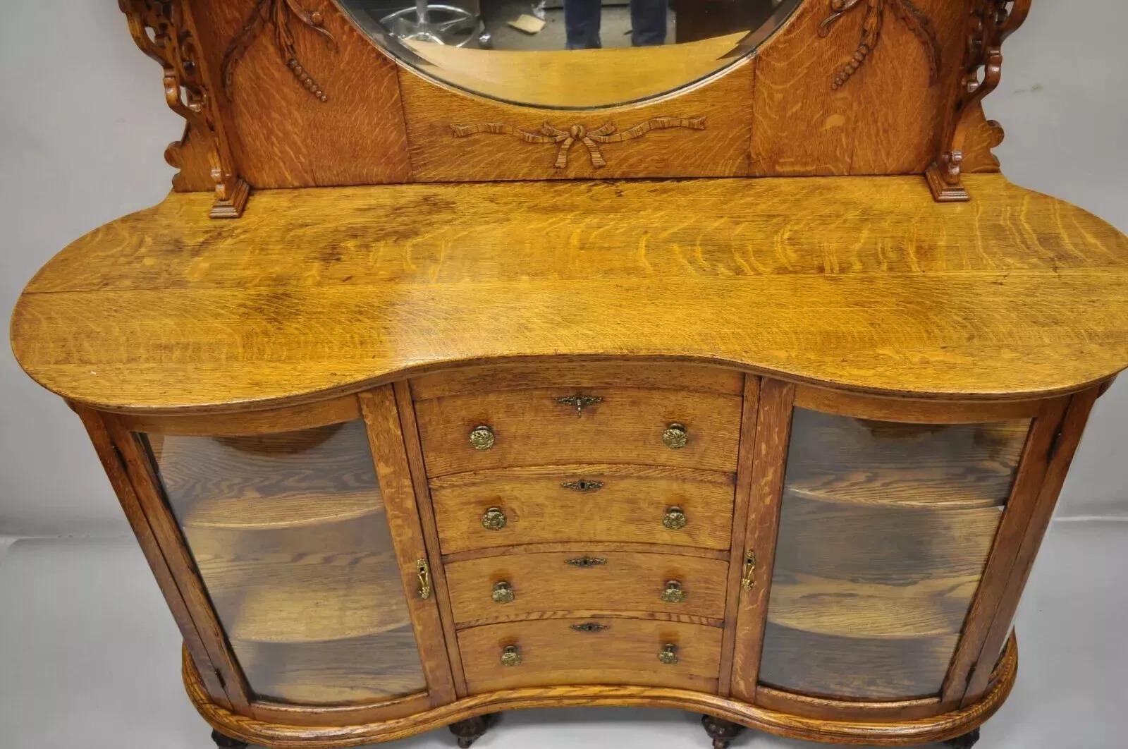 Antiguo Victoriano Tigre Roble Tallado Pata Curio Cabinet Base Aparador Buffet siglo XIX en venta