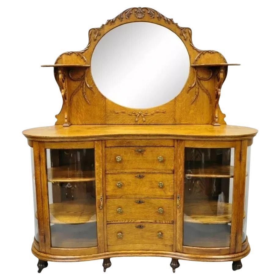 Antiquité Victorienne Chêne Tigré Sculpté Pied de Patte Cabinet Curio Base Buffet Buffet