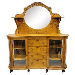 Antiquité Victorienne Chêne Tigré Sculpté Pied de Patte Cabinet Curio Base Buffet Buffet