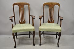 Antique Victorian Tiger Oak Carved Paw Foot Slat Back Dining Chairs, Set of 6