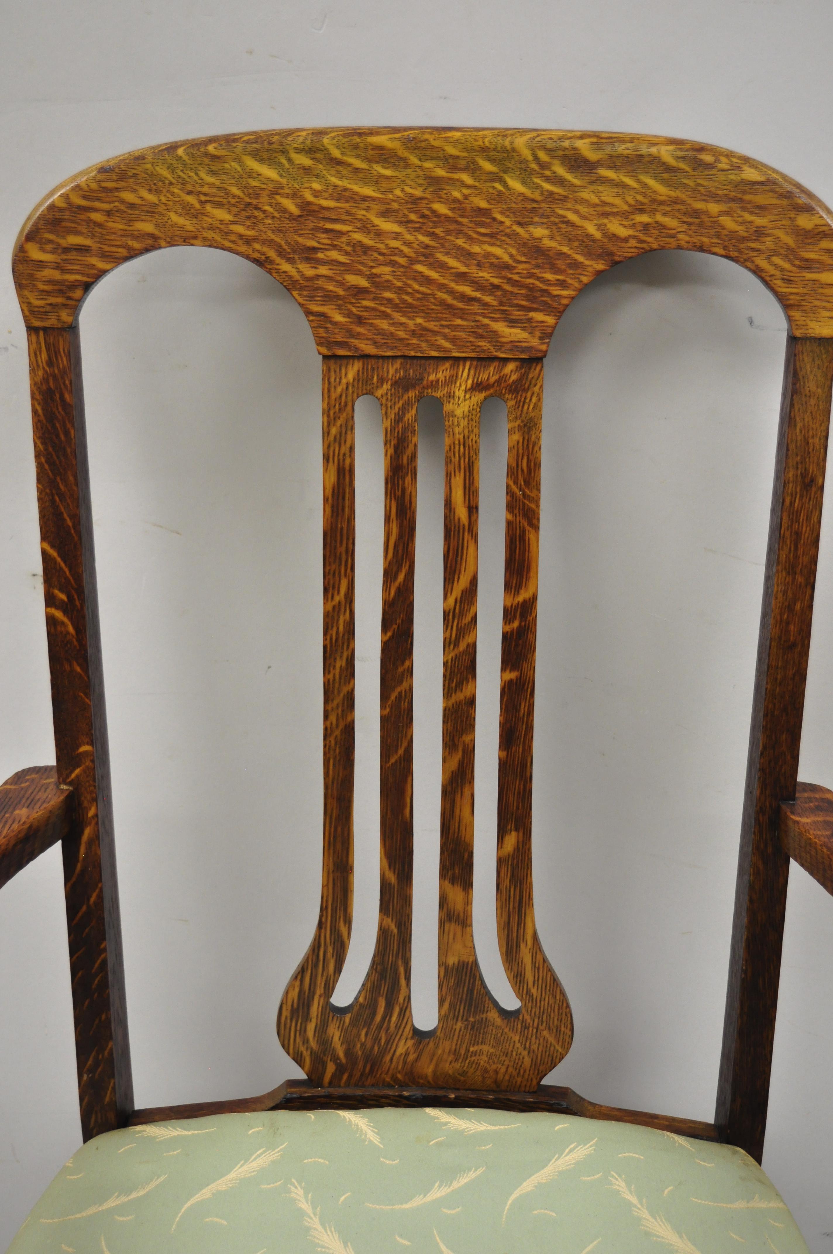 20th Century Antique Victorian Tiger Oak Carved Paw Foot Slat Back Dining Chairs, Set of 6