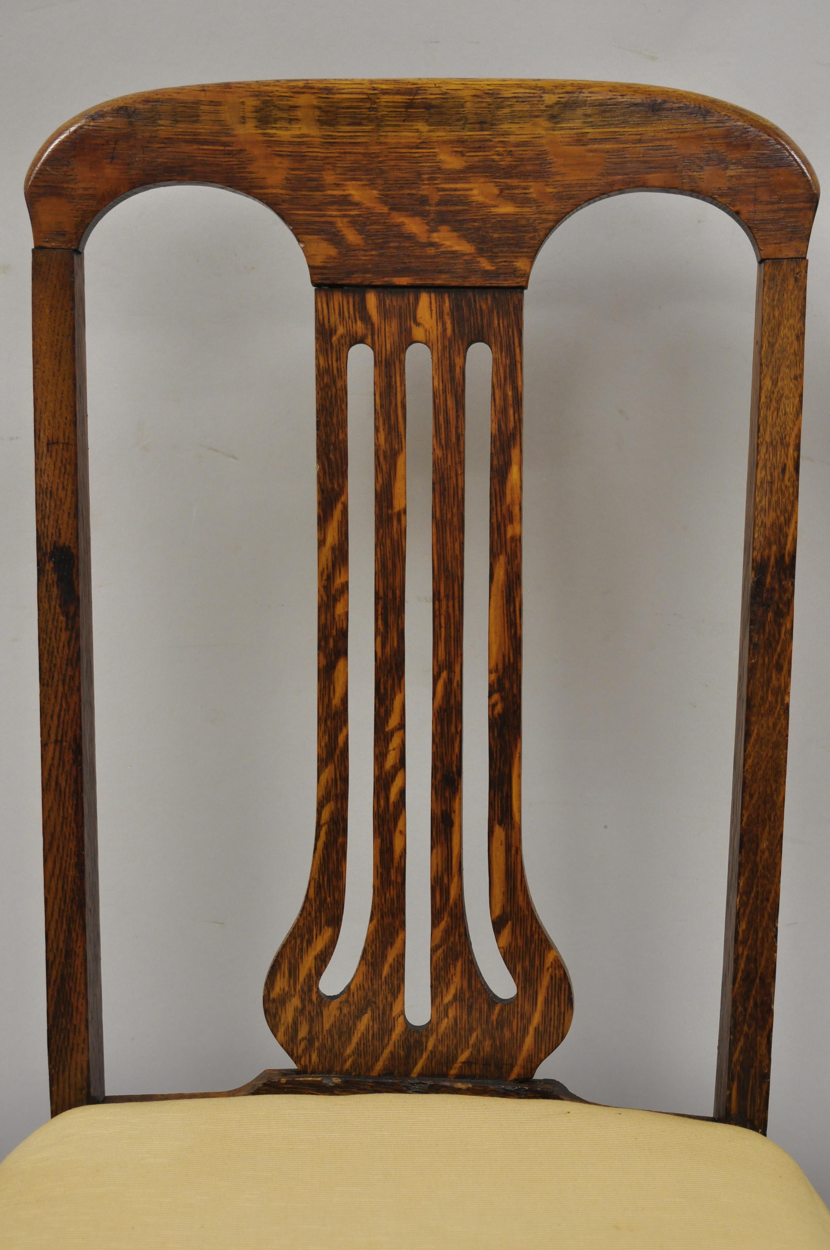 Antique Victorian Tiger Oak Carved Paw Foot Slat Back Dining Chairs, Set of 6 4