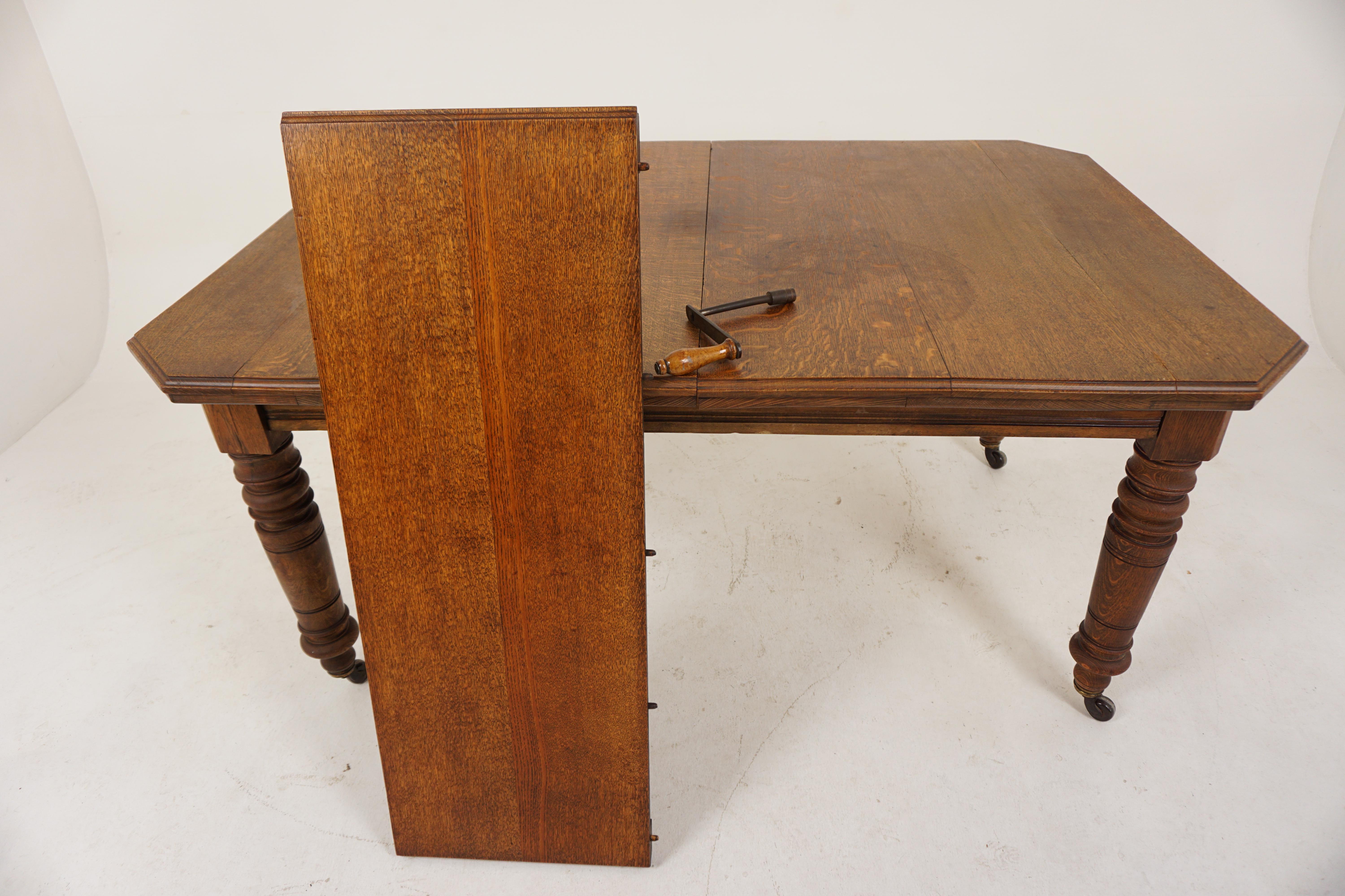 Antique Victorian Tiger Oak Extending Dining Table, 1 Leaf, Scotland 1890, B2914 In Good Condition In Vancouver, BC