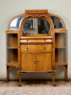 Antiguo Servidor Buffet Victoriano Tiger Oak Green Man