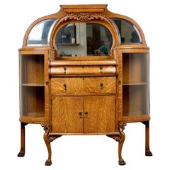 Antique Victorian Tiger Oak Green Man Buffet Server