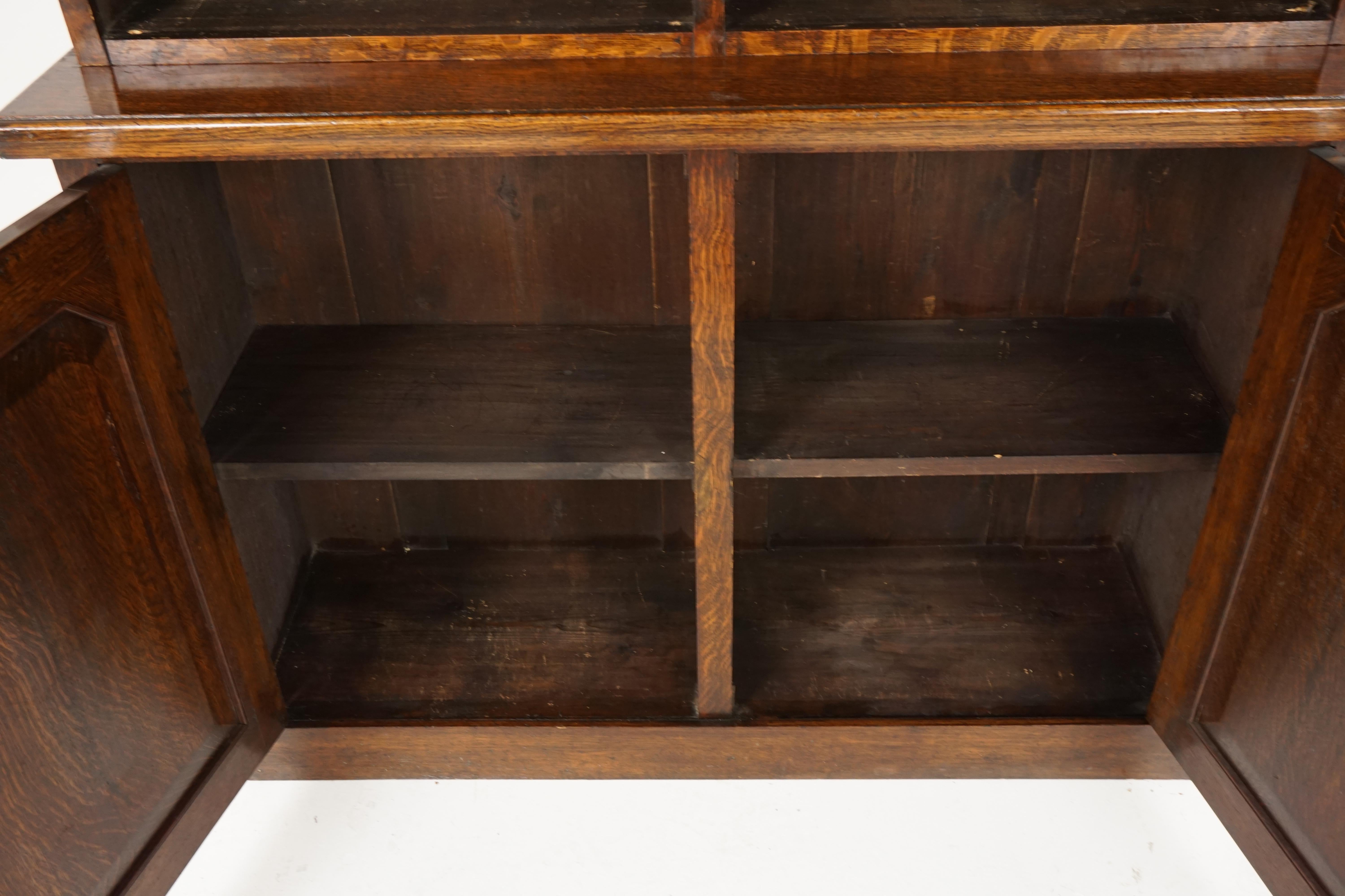 English Antique Victorian Tiger Oak Open Bookcase Display Cabinet, Scotland 1890, B2340