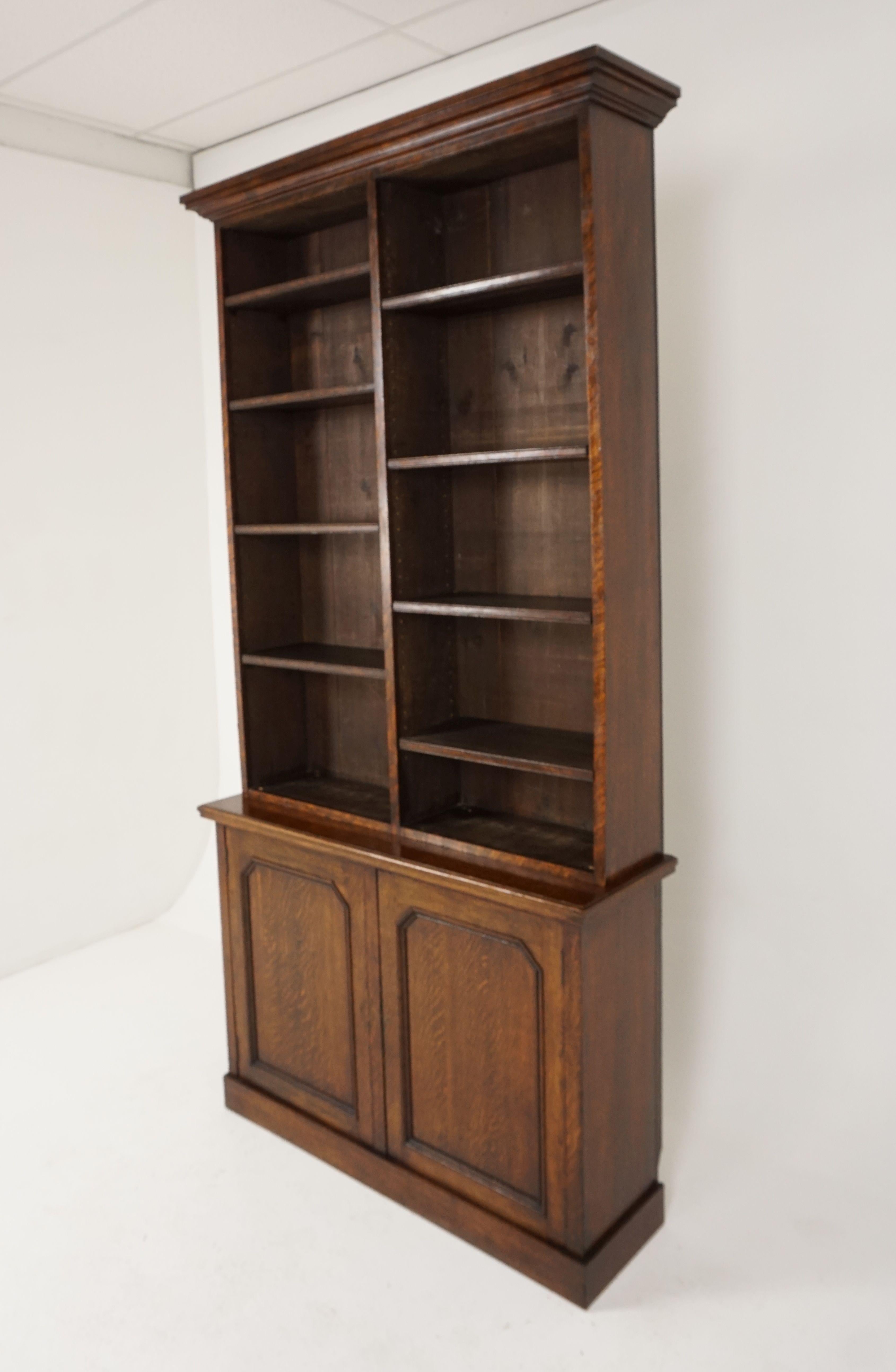 Late 19th Century Antique Victorian Tiger Oak Open Bookcase Display Cabinet, Scotland 1890, B2340