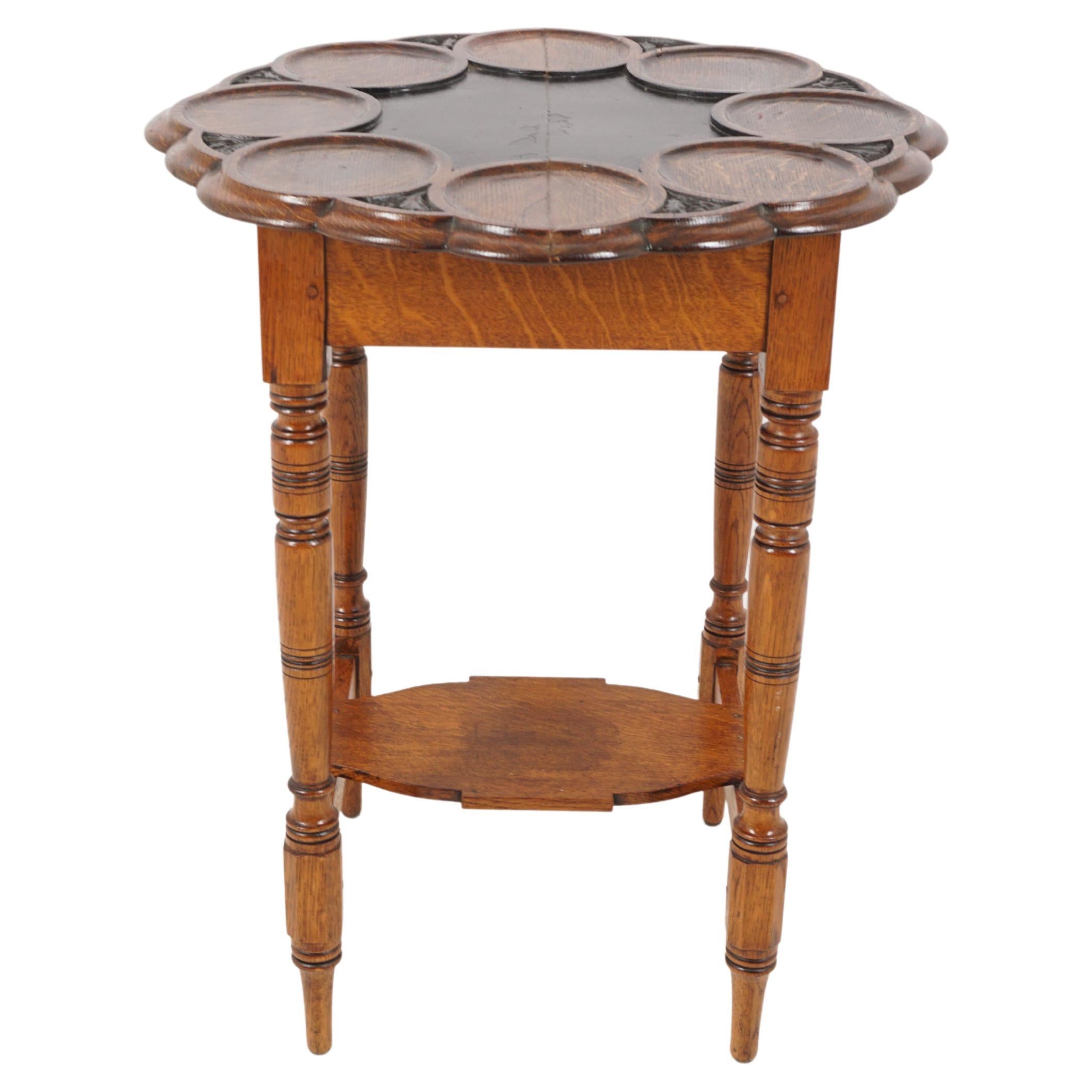 Ancienne table victorienne en chêne tigré, table de jeu, Écosse 1900, H251