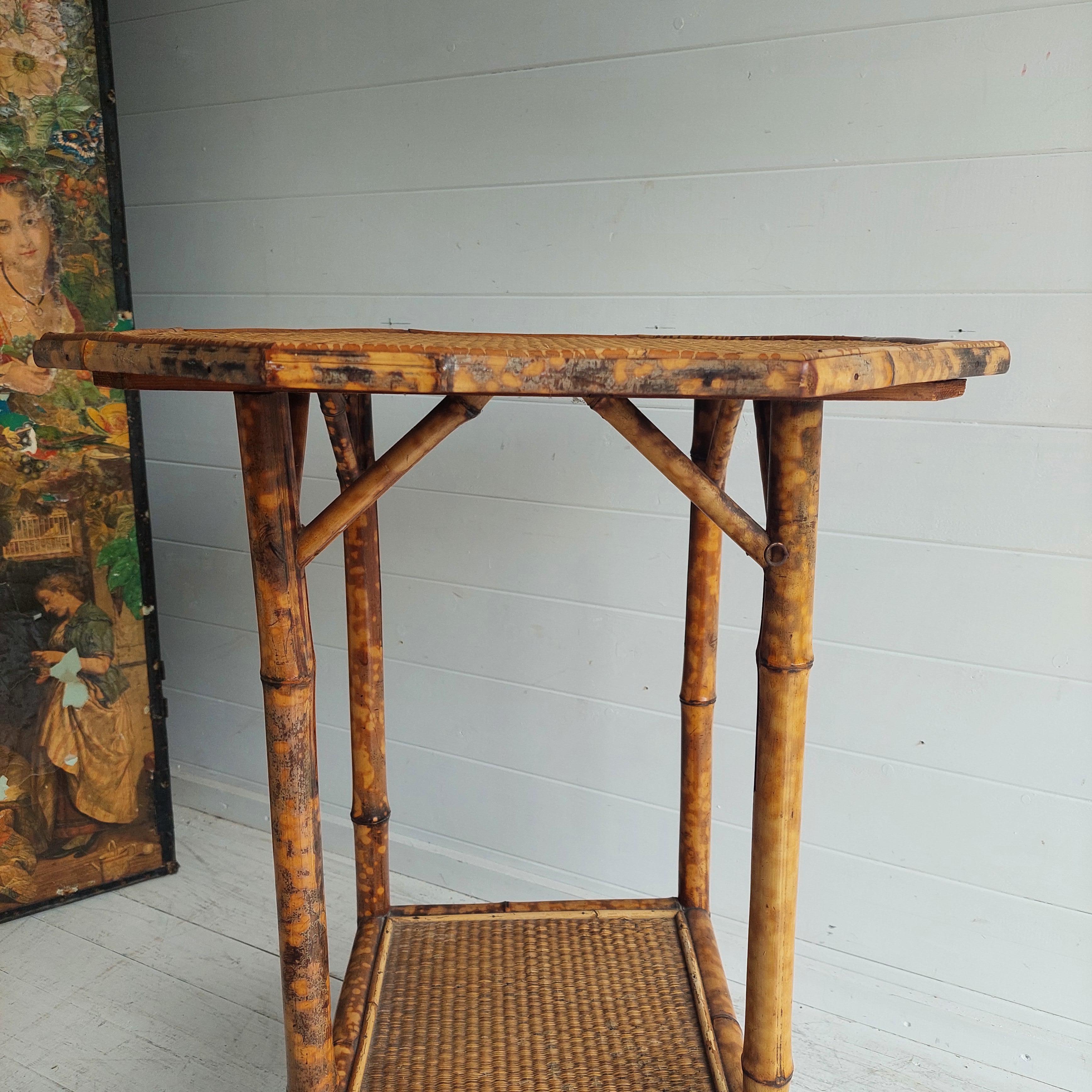 Antique Victorian Tiger Octagonal Bamboo Grass cloth  Side End Lamp table, 1900s 4