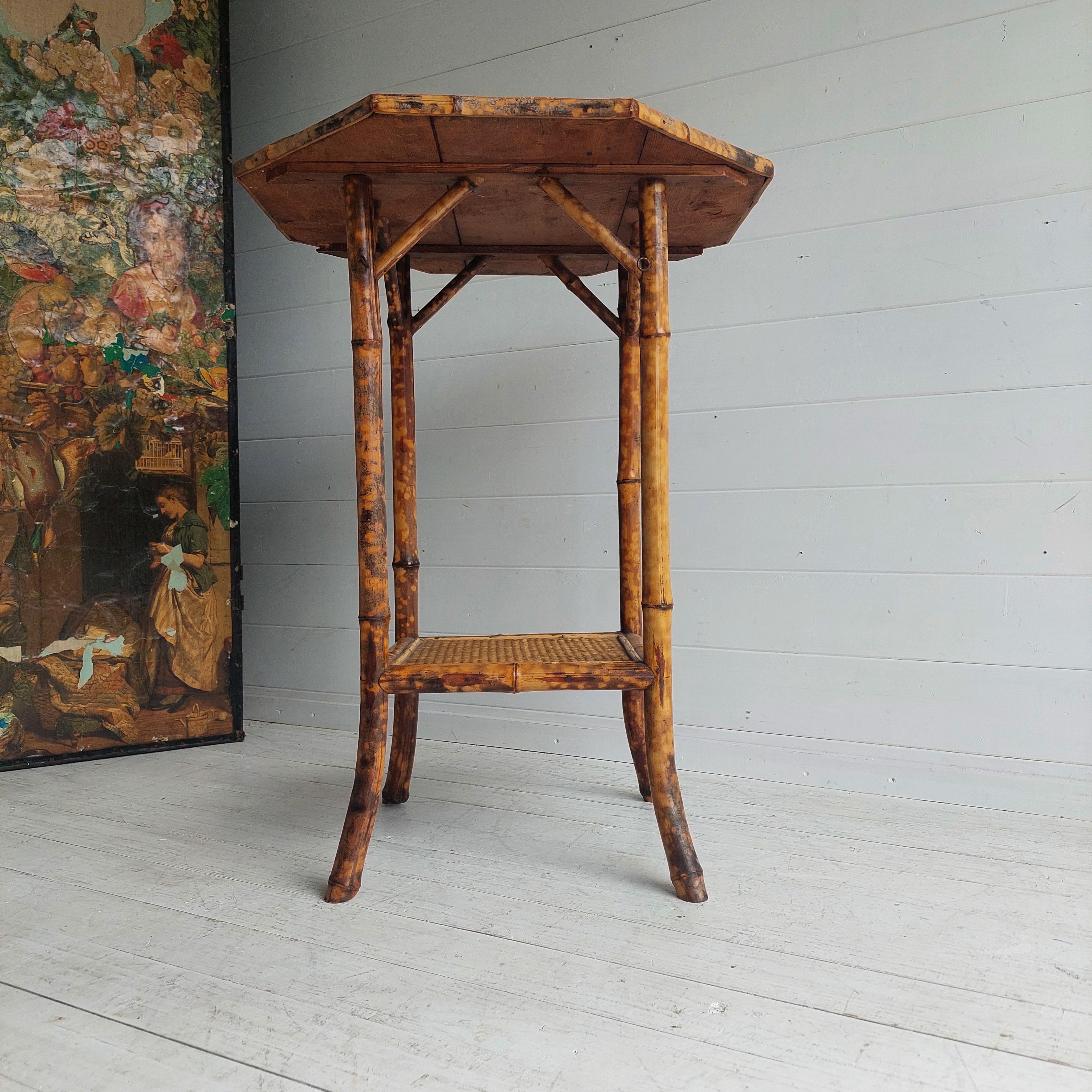 Antique Victorian Tiger Octagonal Bamboo Grass cloth  Side End Lamp table, 1900s 5