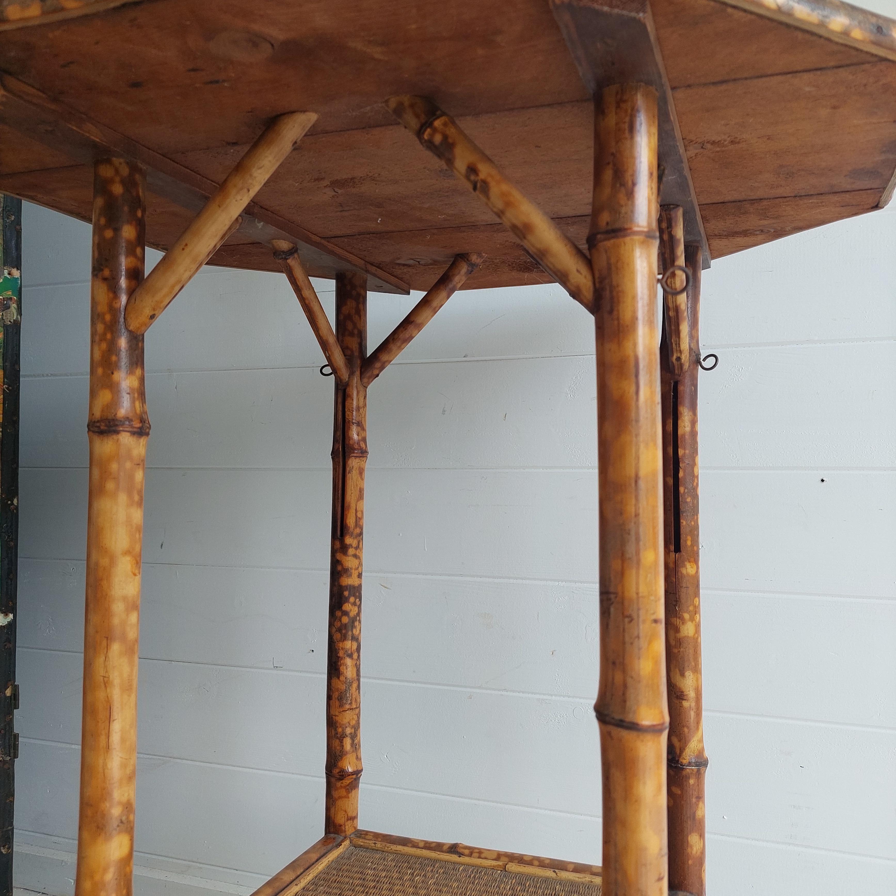 Antique Victorian Tiger Octagonal Bamboo Grass cloth  Side End Lamp table, 1900s 6