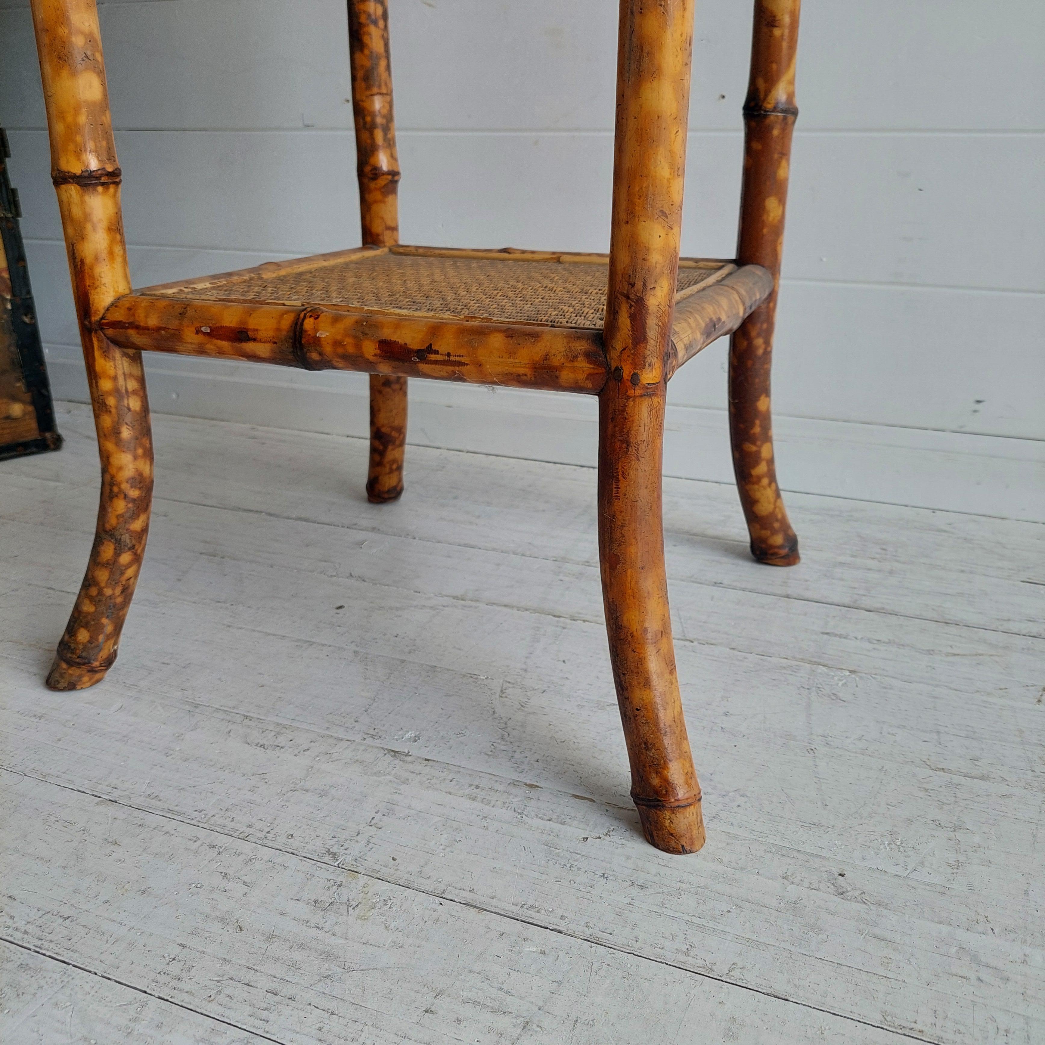 Antique Victorian Tiger Octagonal Bamboo Grass cloth  Side End Lamp table, 1900s 7
