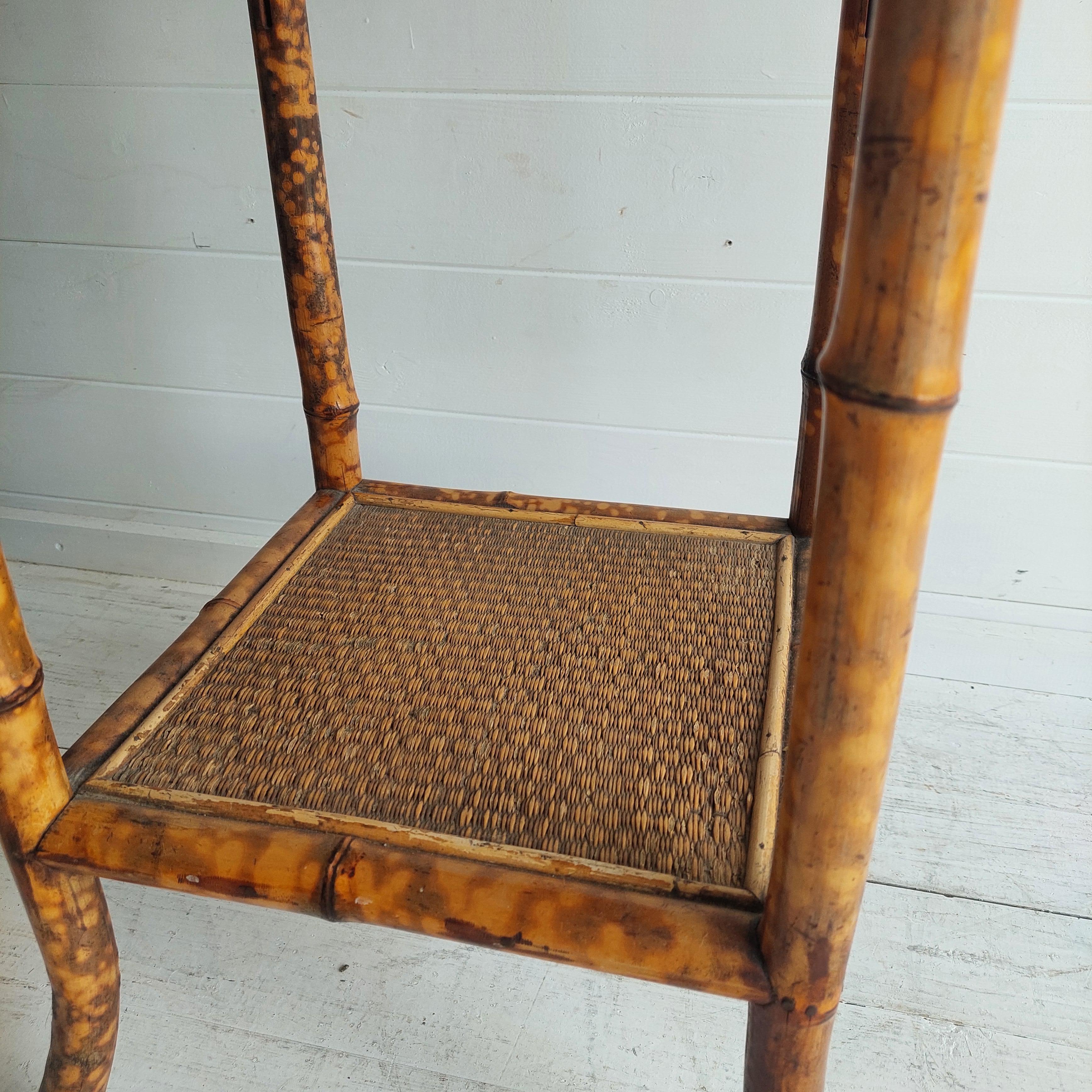 Antique Victorian Tiger Octagonal Bamboo Grass cloth  Side End Lamp table, 1900s 8