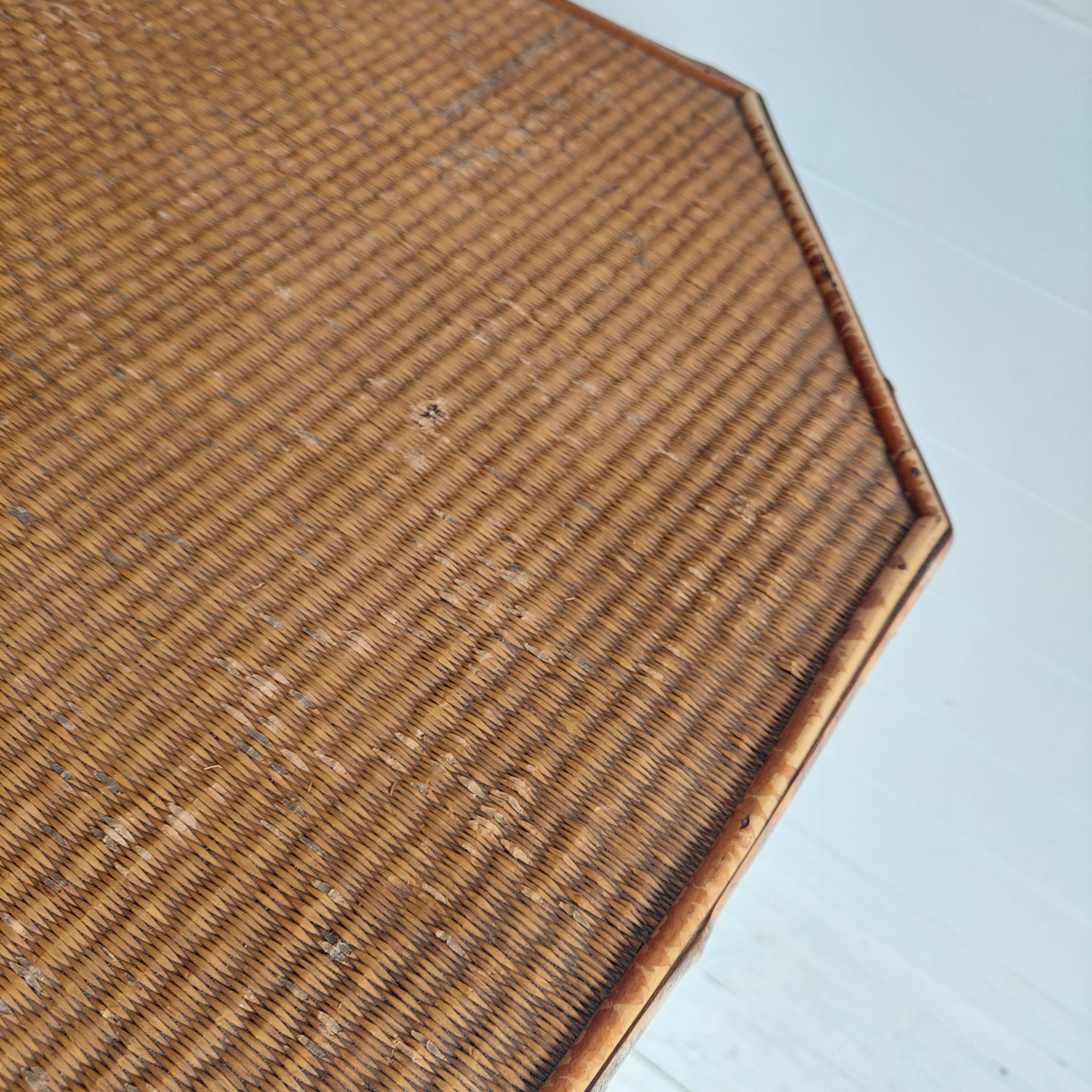 Antique Victorian Tiger Octagonal Bamboo Grass cloth  Side End Lamp table, 1900s 10