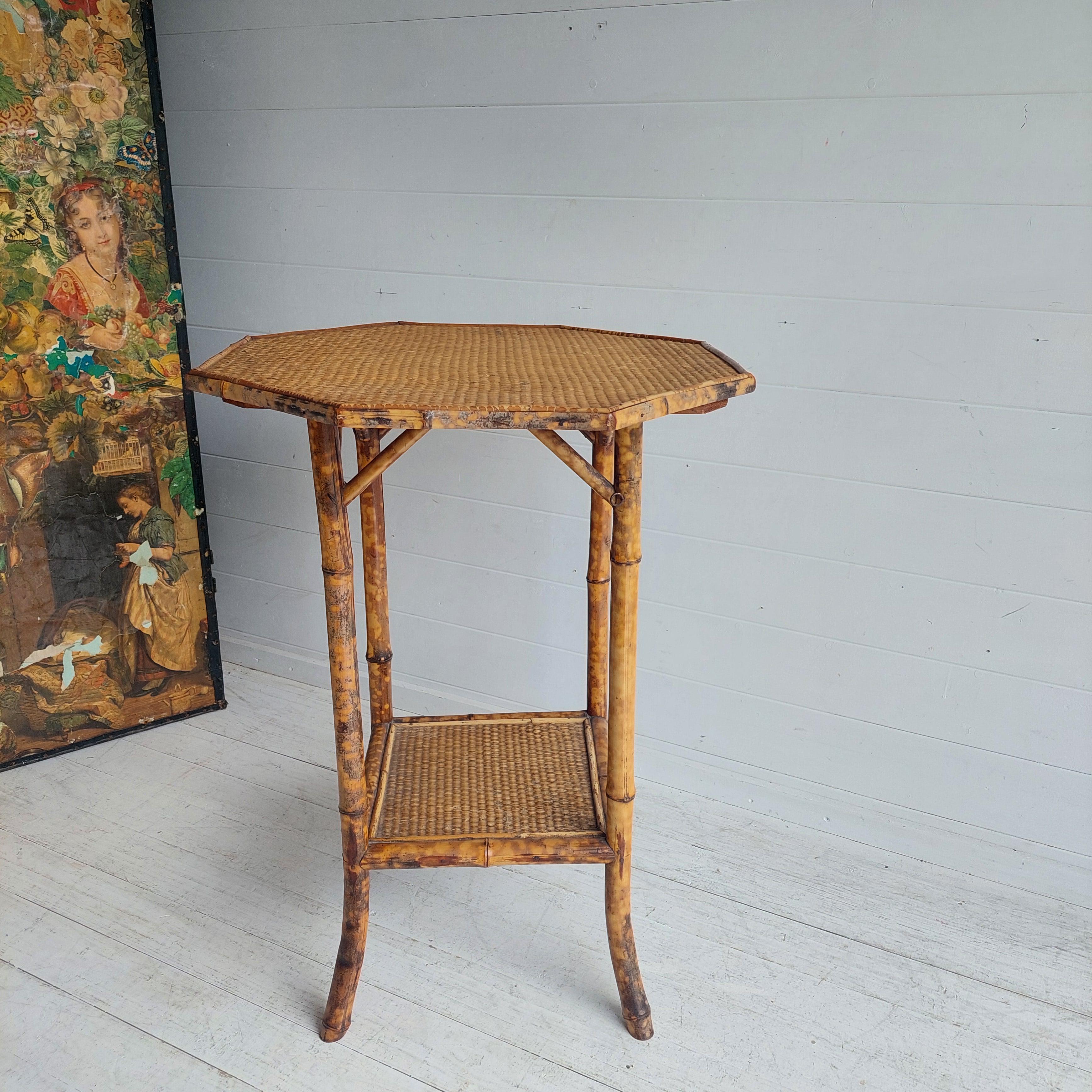 Antique Victorian Tiger Octagonal Bamboo Grass cloth  Side End Lamp table, 1900s In Good Condition In Leamington Spa, GB